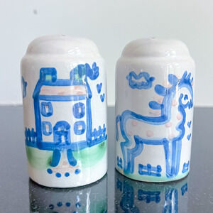 MA Hadley Salt & Pepper Shakers Stoneware Art Pottery Signed House Horse
